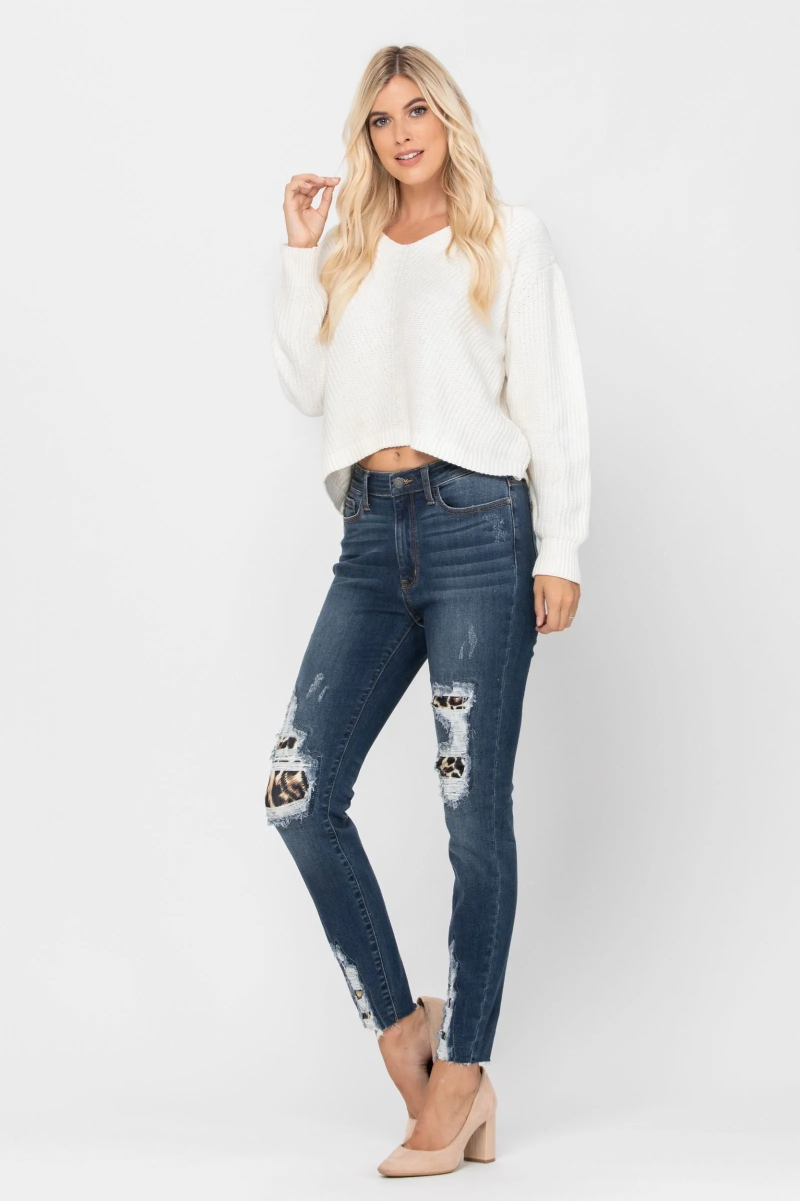 3 & 5 ONLY Judy Blue: Welcome to the Jungle - Leopard Patch Skinny Jeans