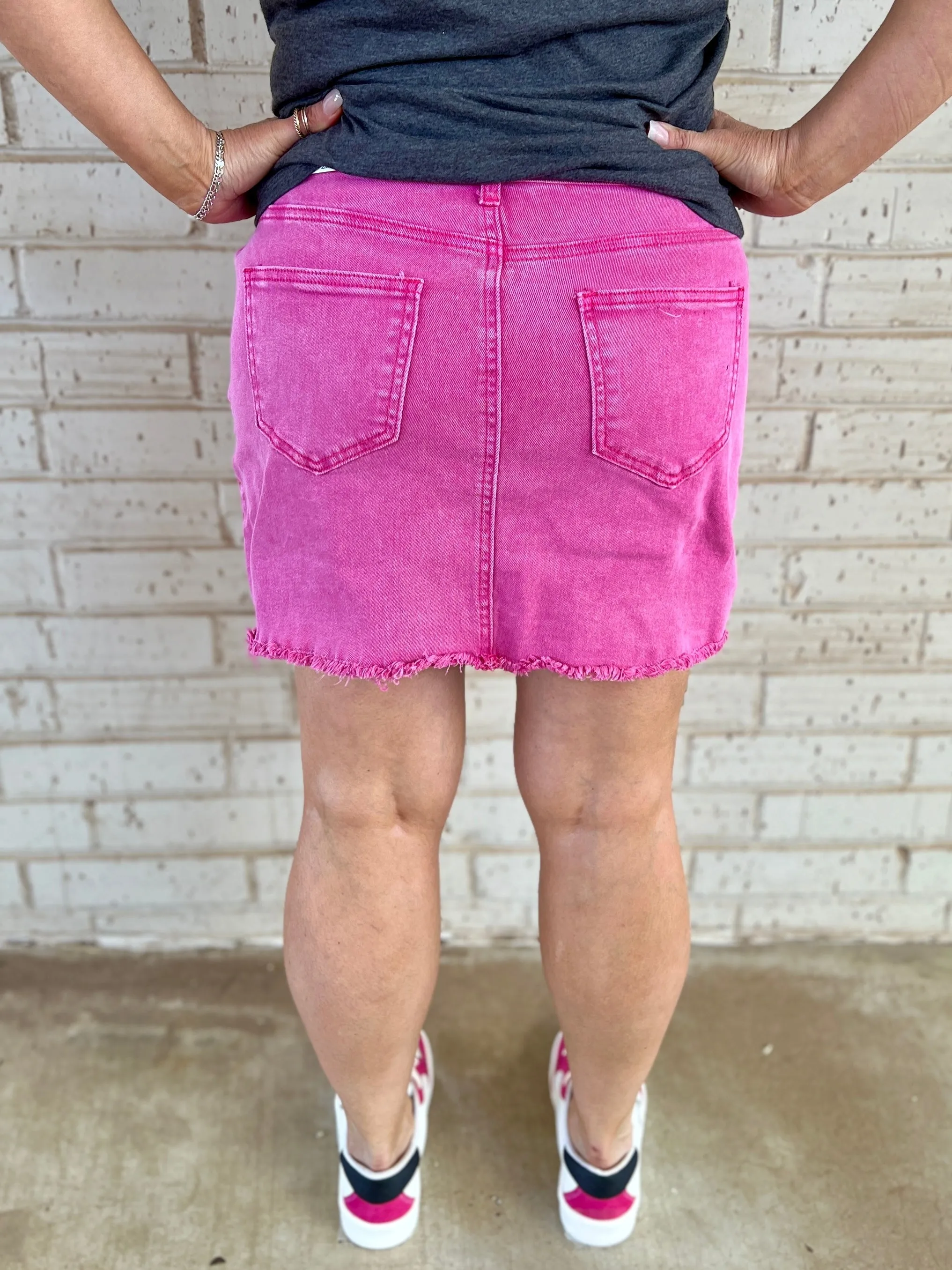 Acid Washed & Frayed Denim Skirt- 2 Colors