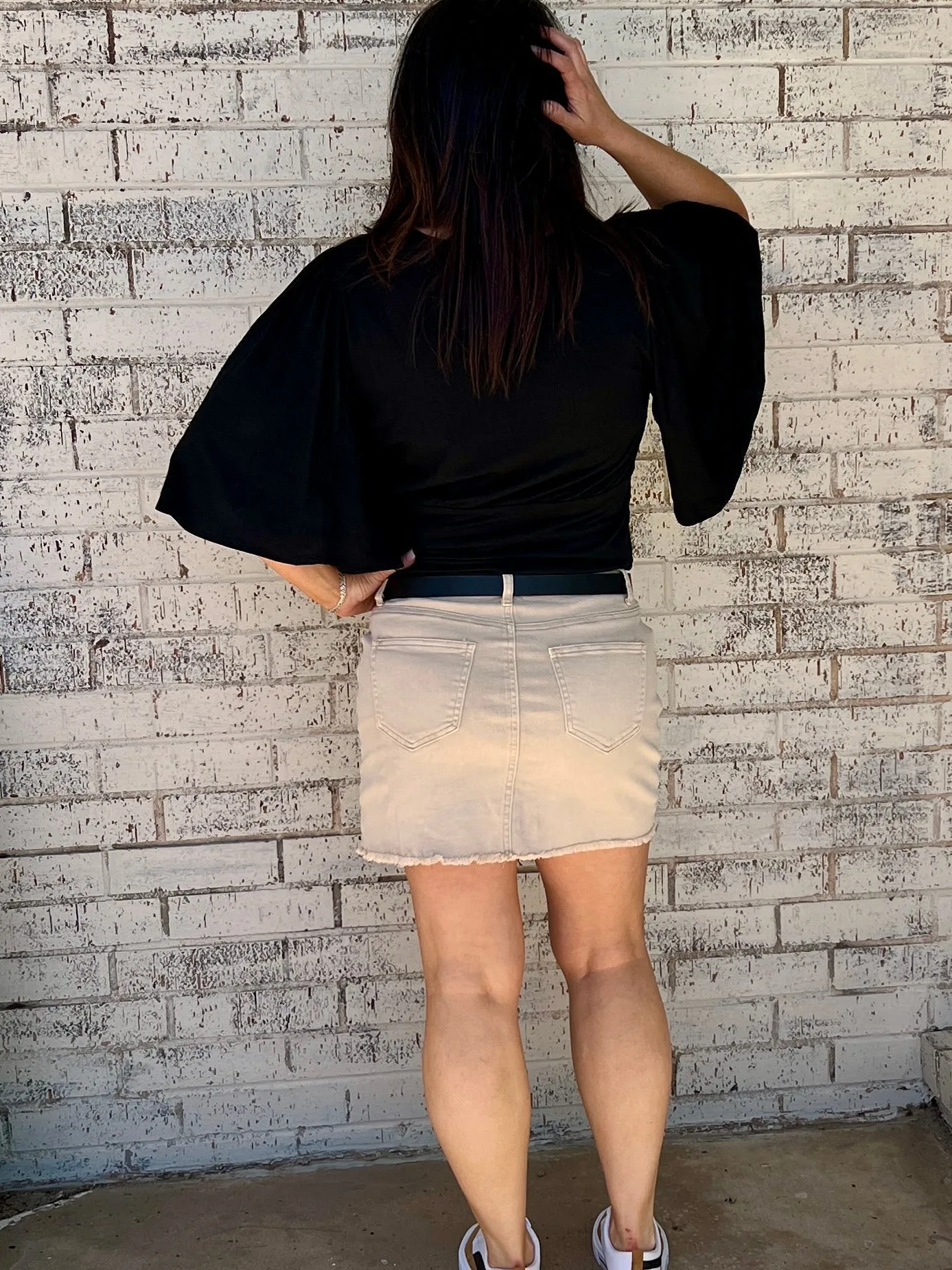 Acid Washed & Frayed Denim Skirt- 2 Colors