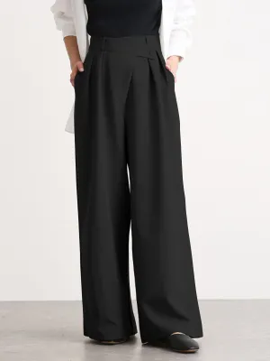 Asymmetric Buttoned Wide Trendy Leg Dress Pants