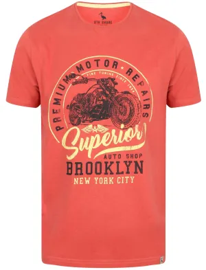 Auto Shop Motif Cotton T-Shirt In Garnet Rose - South Shore