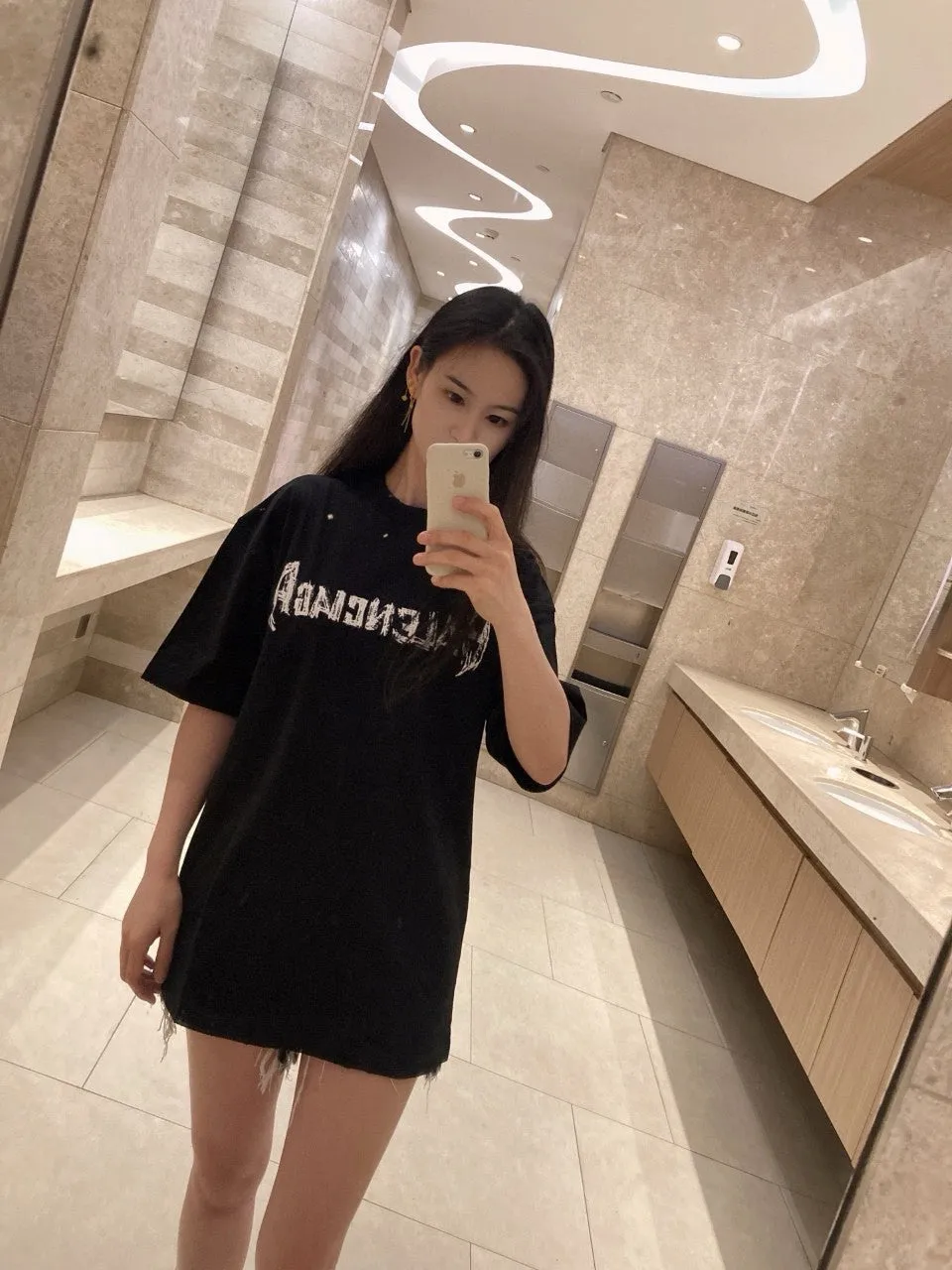 Balenciaga Distressed Logo T-Shirt in Black