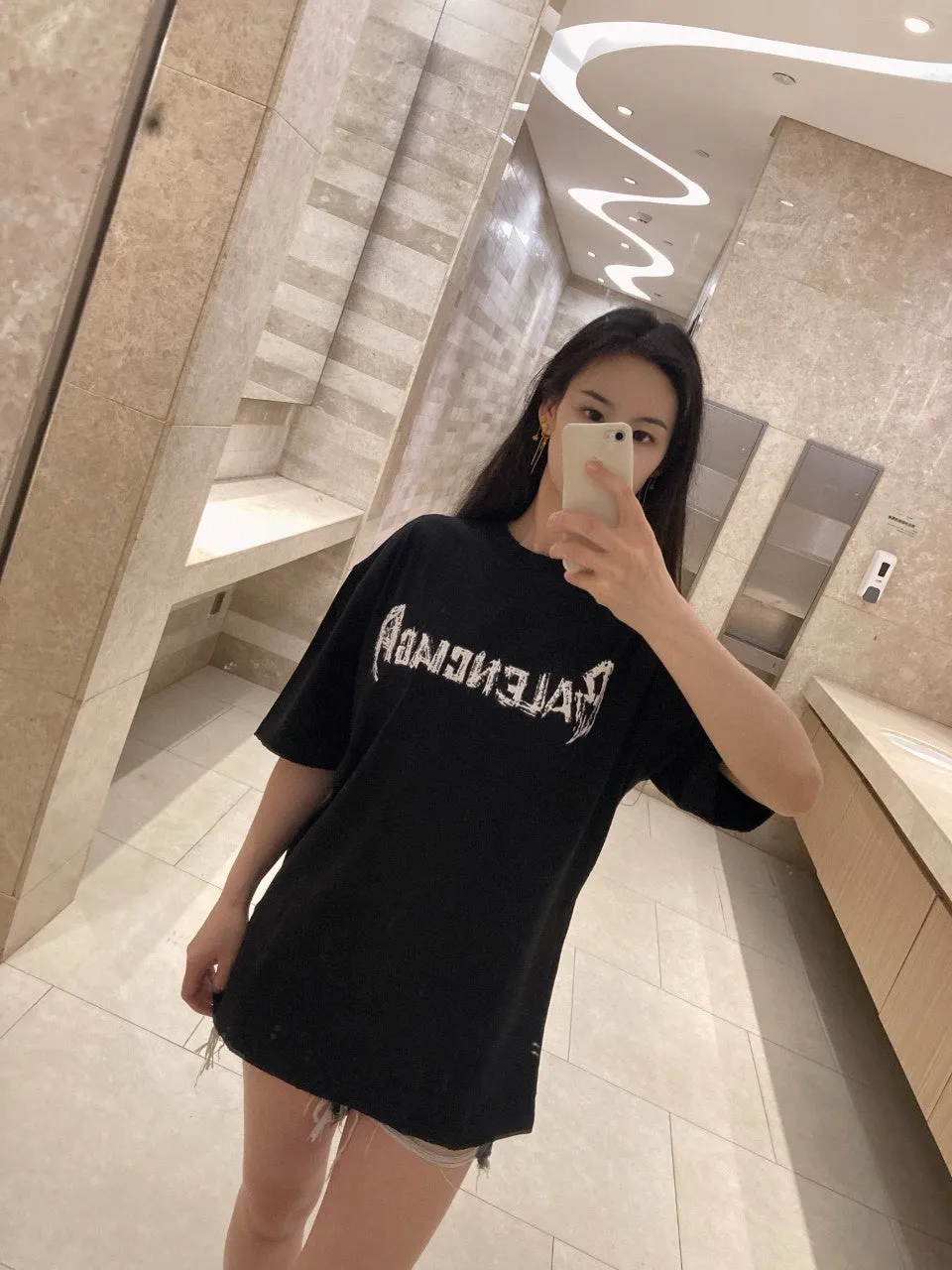 Balenciaga Distressed Logo T-Shirt in Black