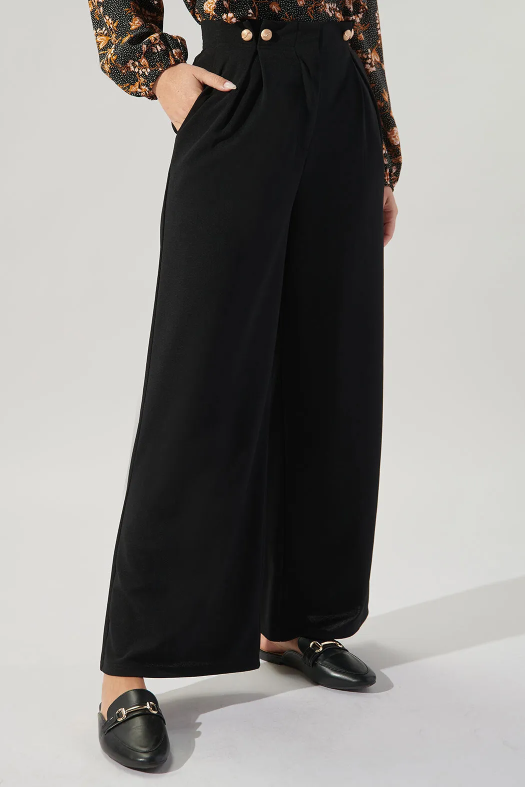 Beaumont Button Detail Wide Leg Pants