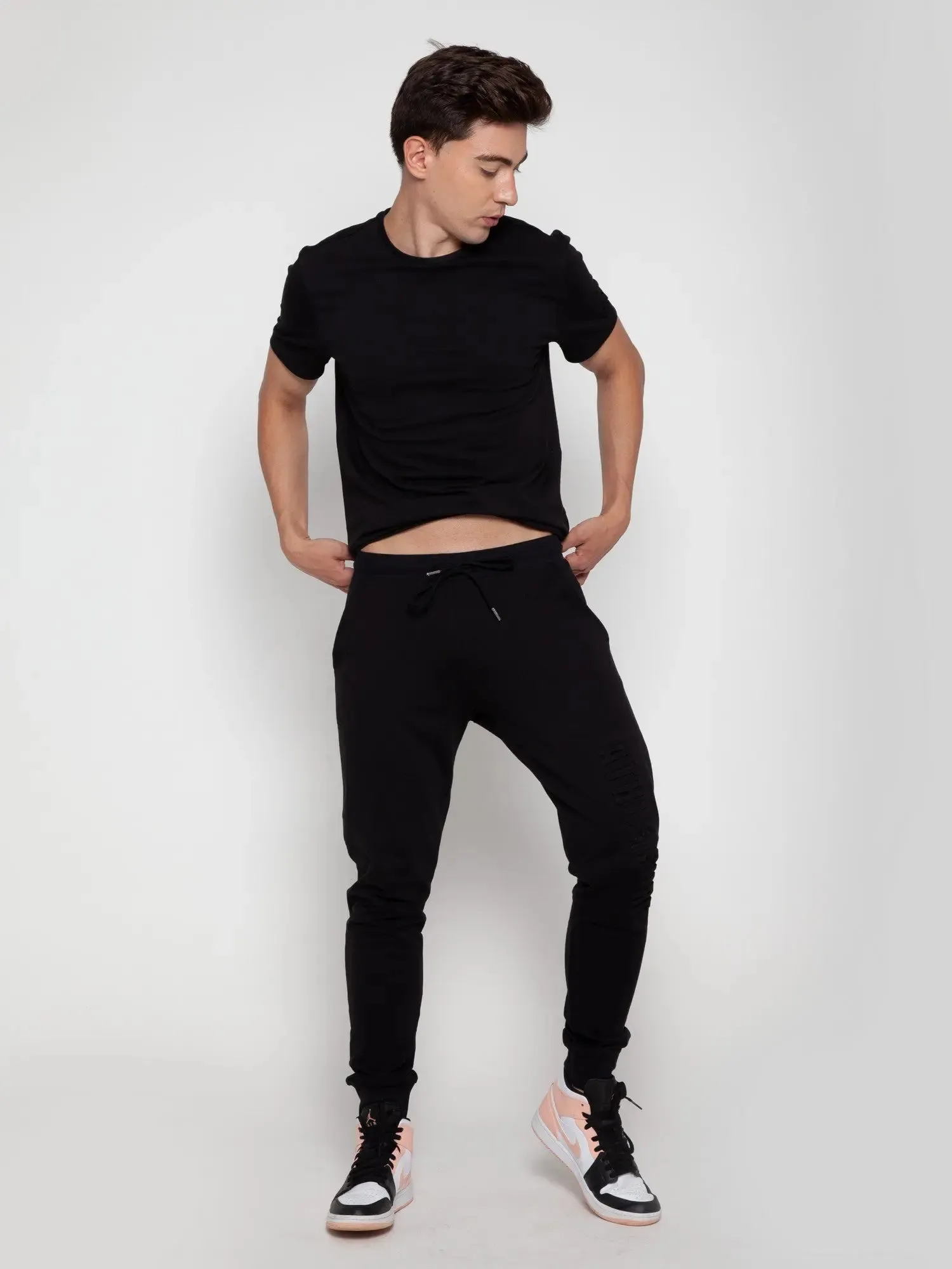 Black Athleisure Embossed Jogger