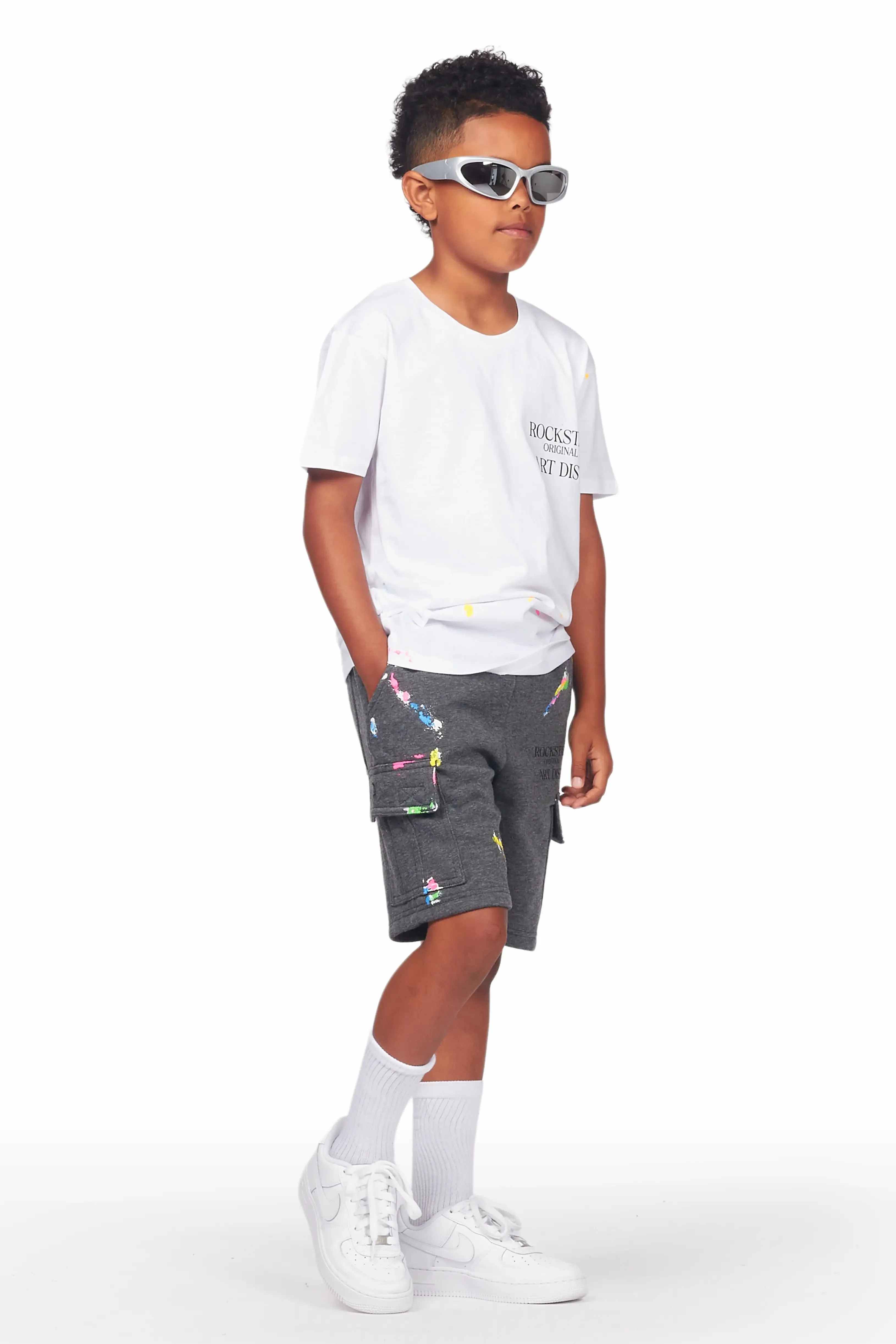 Boys Pelumi White/Grey T-Shirt Cargo Short Set