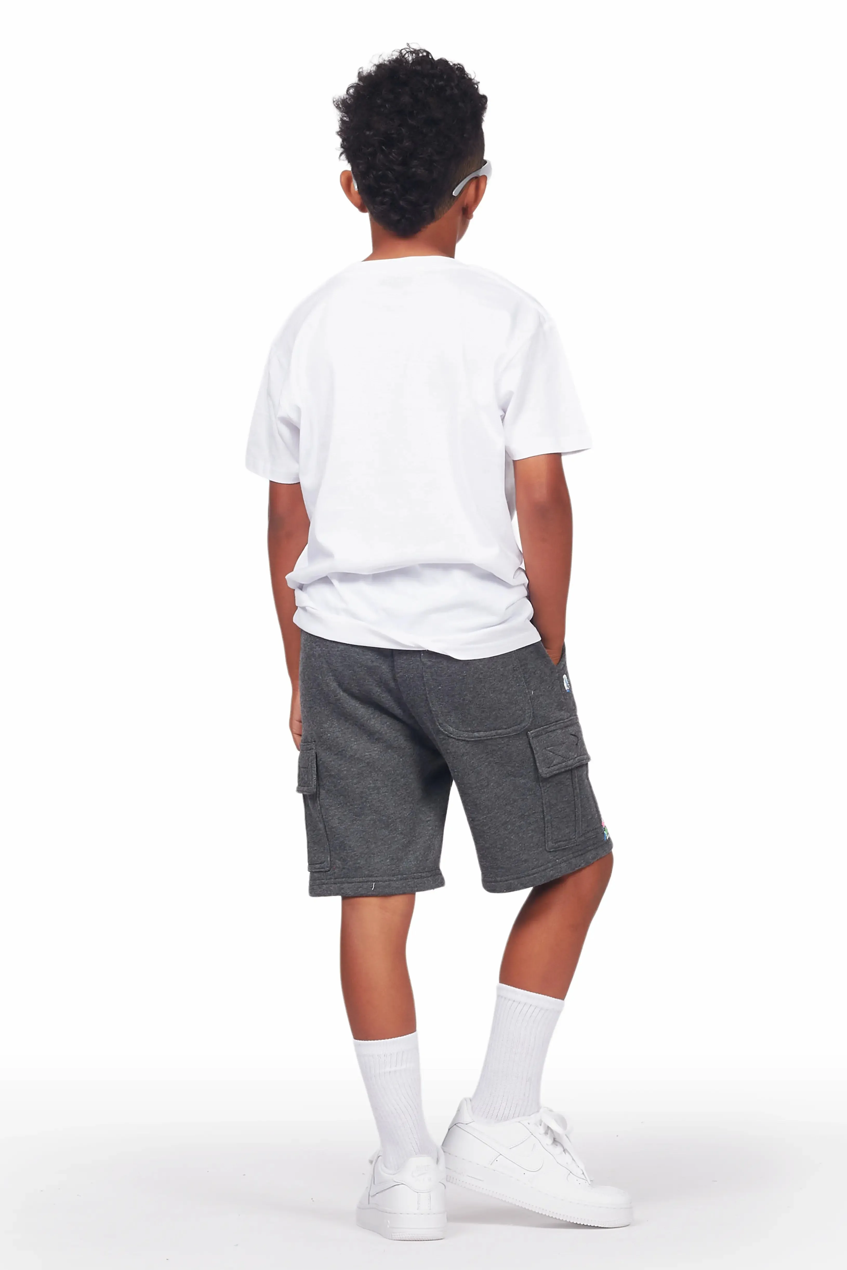 Boys Pelumi White/Grey T-Shirt Cargo Short Set