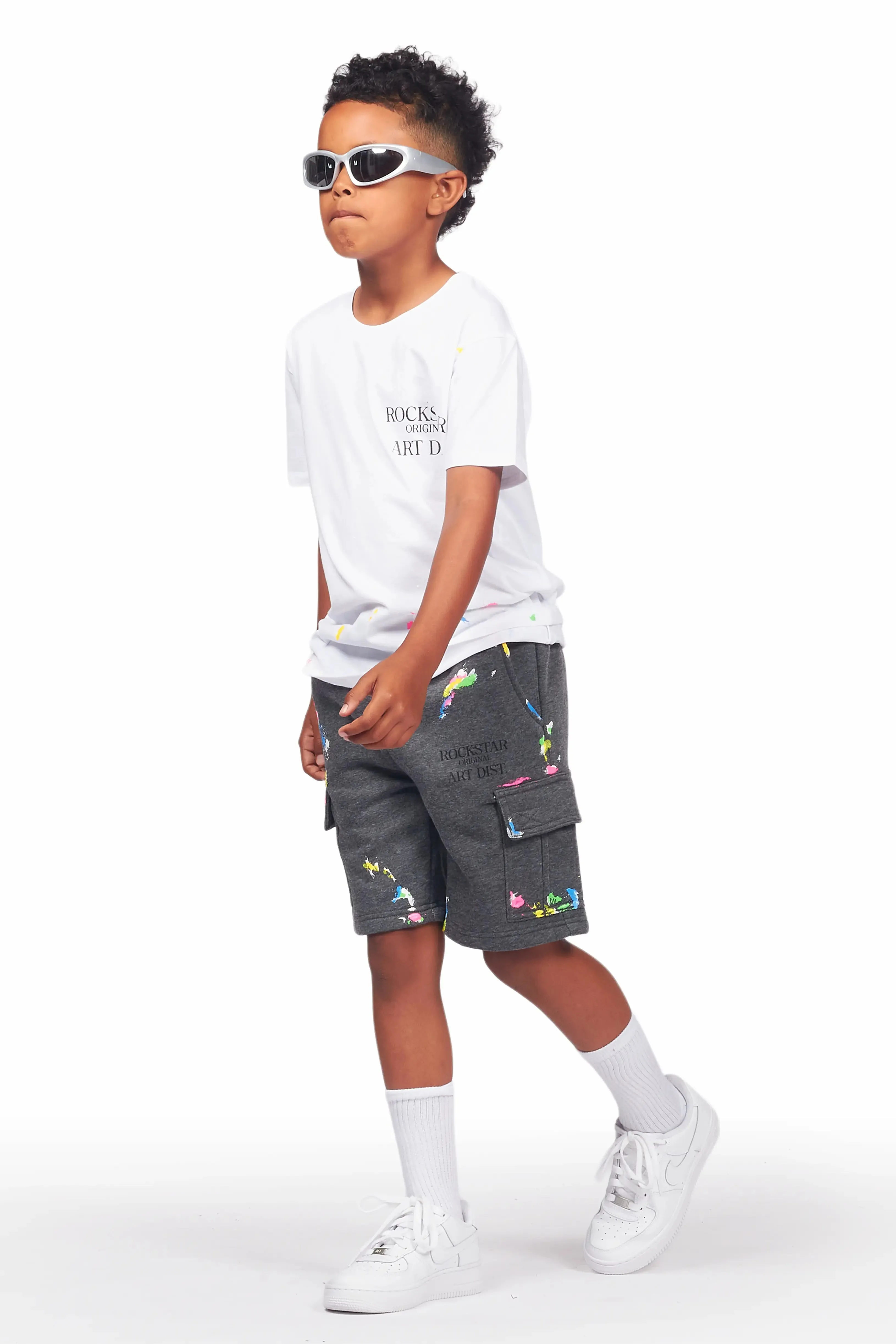 Boys Pelumi White/Grey T-Shirt Cargo Short Set