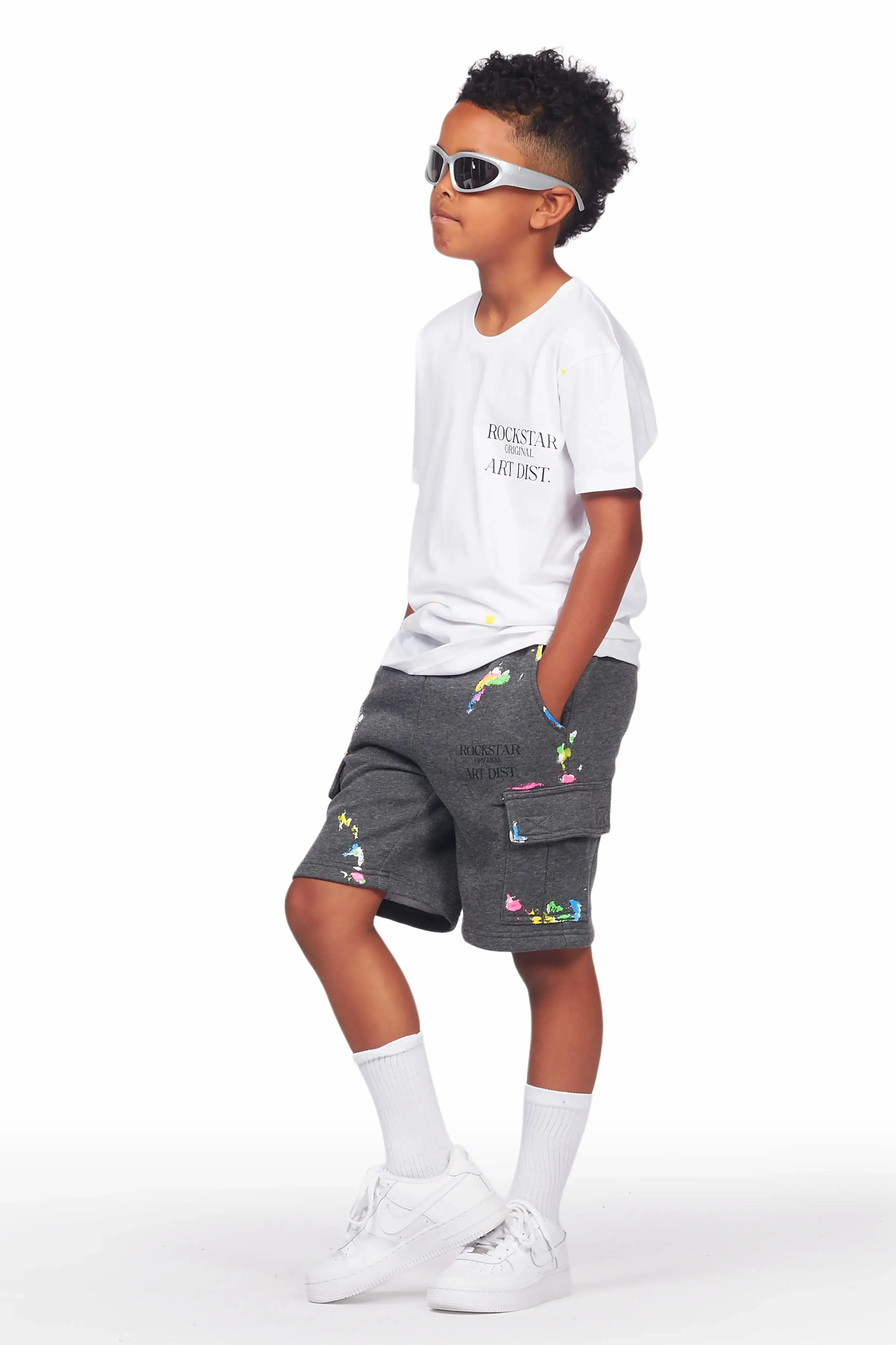 Boys Pelumi White/Grey T-Shirt Cargo Short Set