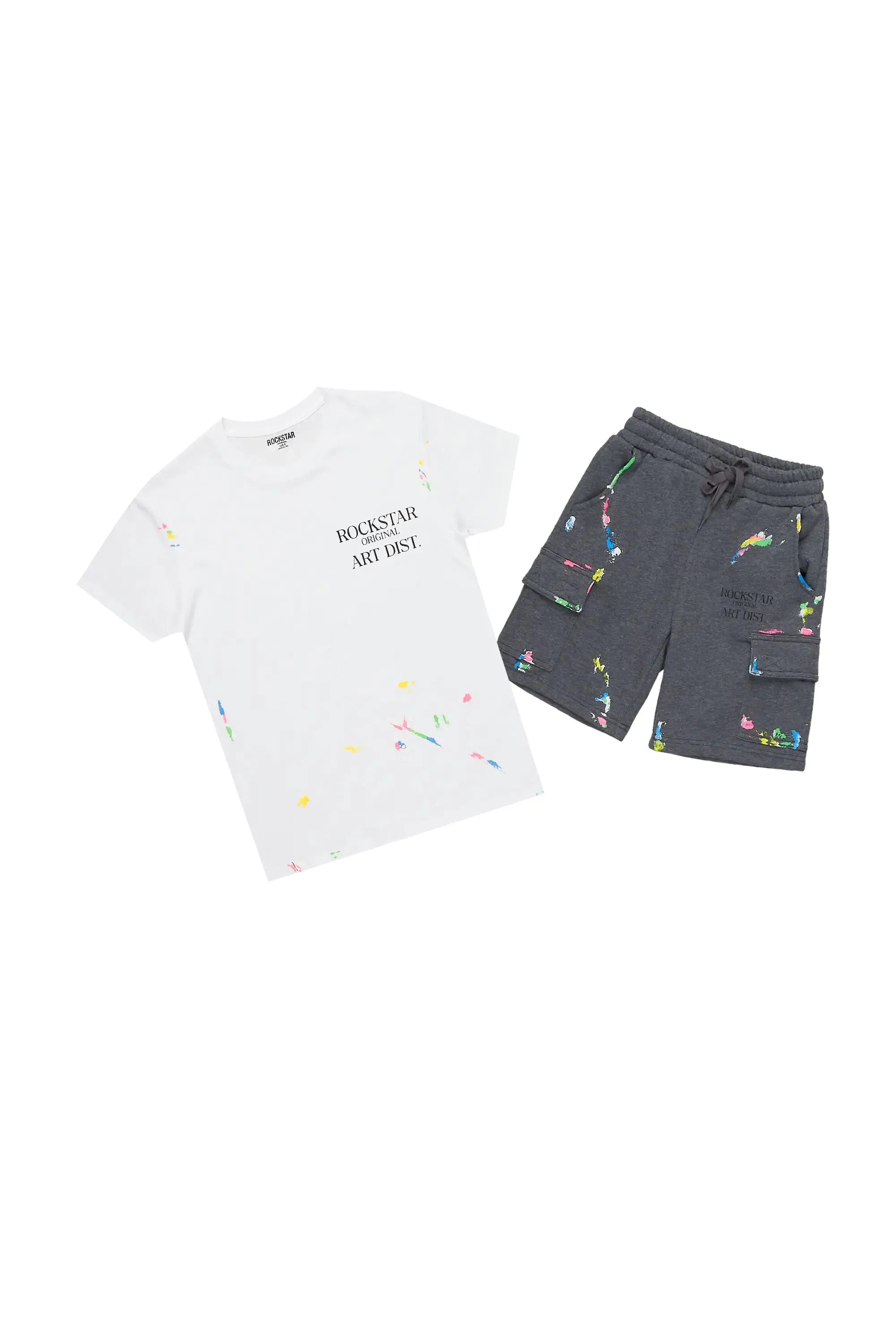 Boys Pelumi White/Grey T-Shirt Cargo Short Set