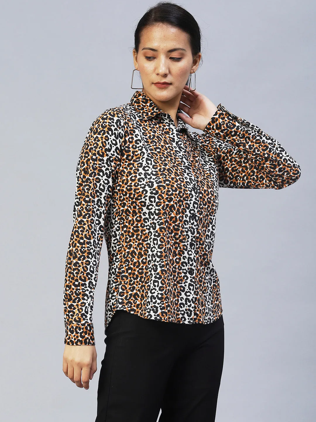 Brown Animal Print Full Sleeves Shirt