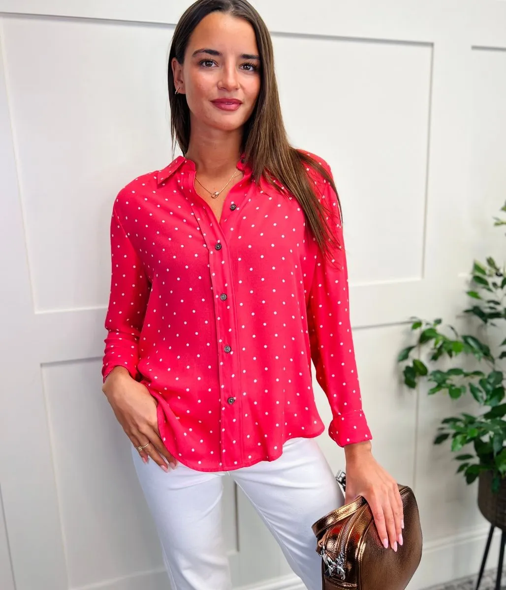 Coral Pink Polka Dot Shirt