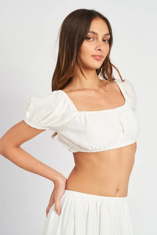 CROSS BACK PEASANT CROPPED TOP