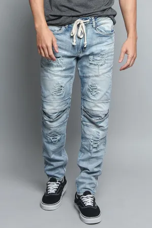 Distressed Drawstring Denim Jeans