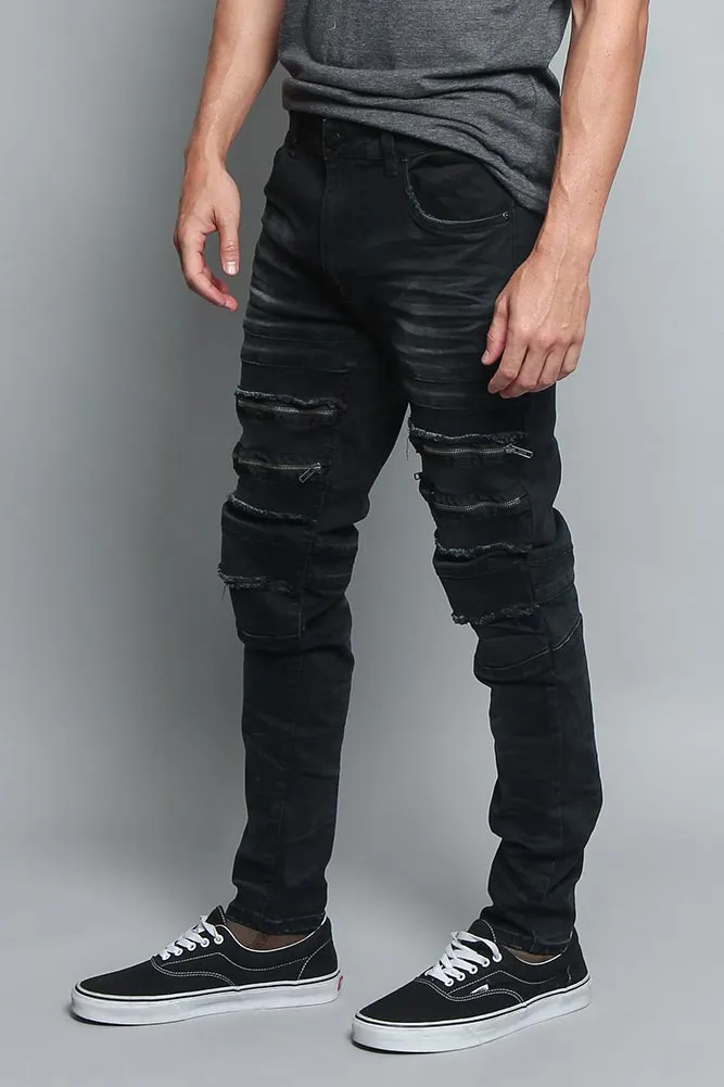 Distressed Zipper Denim Jeans