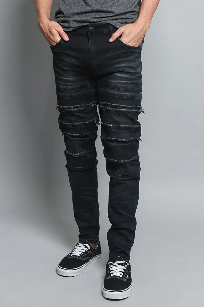 Distressed Zipper Denim Jeans