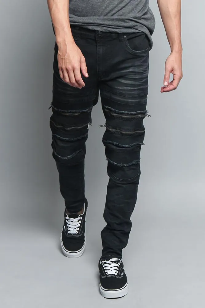 Distressed Zipper Denim Jeans