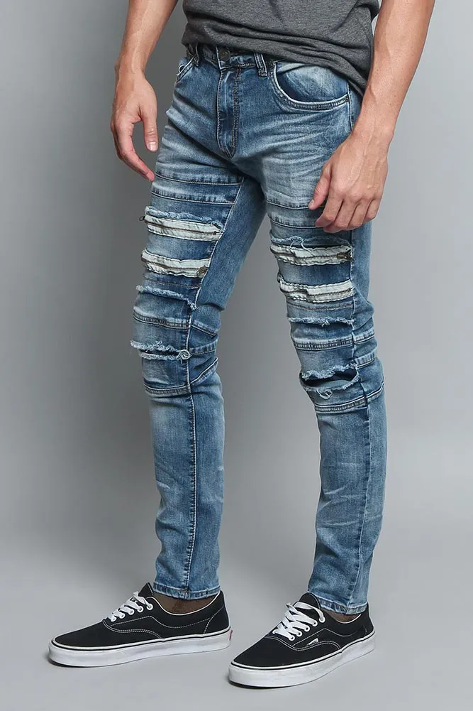 Distressed Zipper Denim Jeans