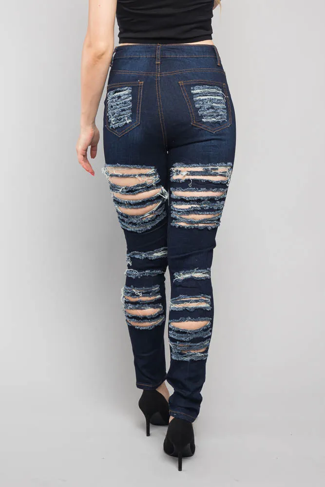 Double Distressed Denim Skinny Jeans