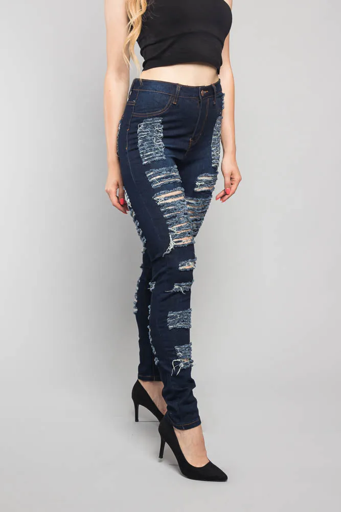 Double Distressed Denim Skinny Jeans