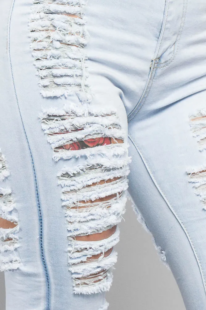 Double Distressed Denim Skinny Jeans