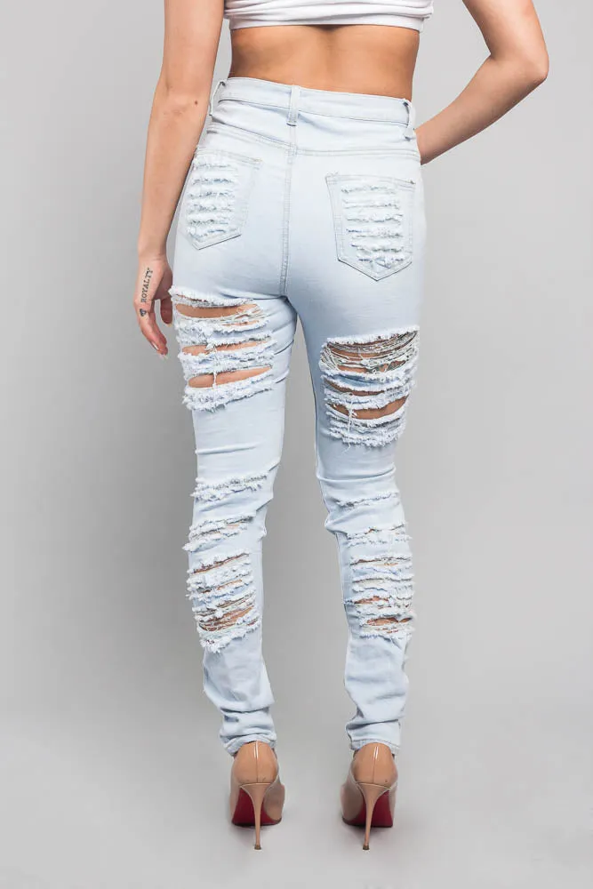 Double Distressed Denim Skinny Jeans