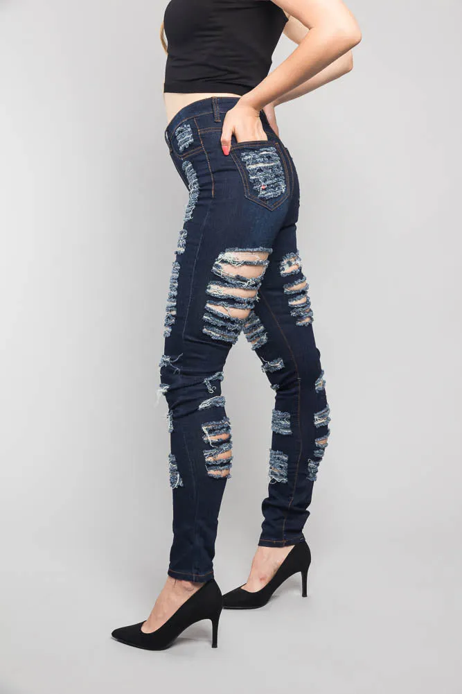 Double Distressed Denim Skinny Jeans