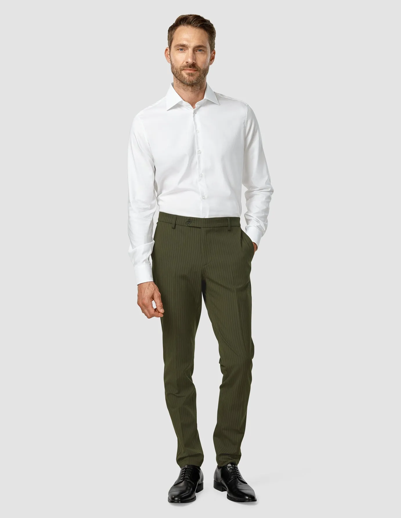 Essential Suit Pants Slim Moss Green Pinstripe