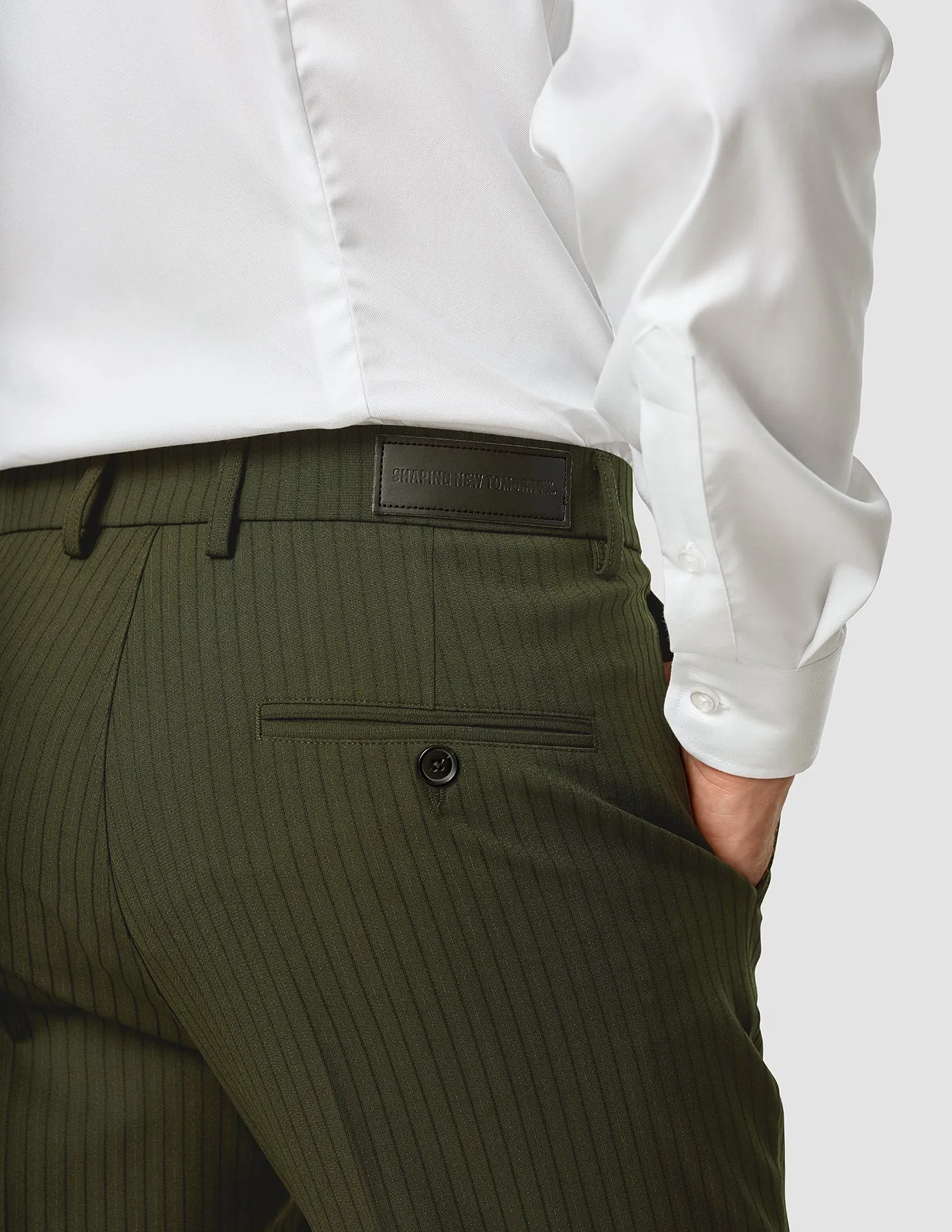 Essential Suit Pants Slim Moss Green Pinstripe