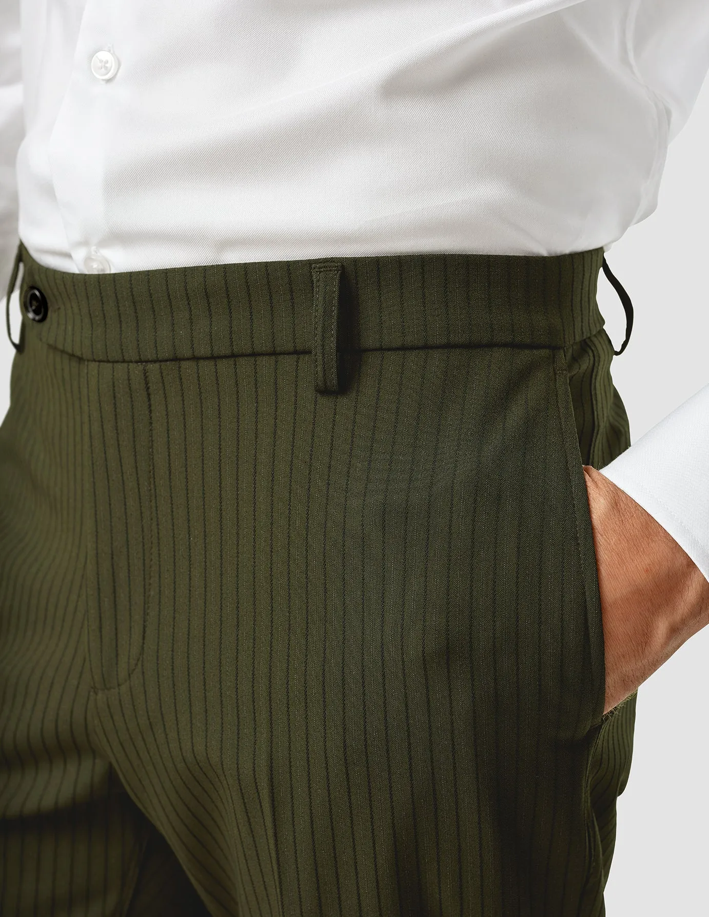 Essential Suit Pants Slim Moss Green Pinstripe