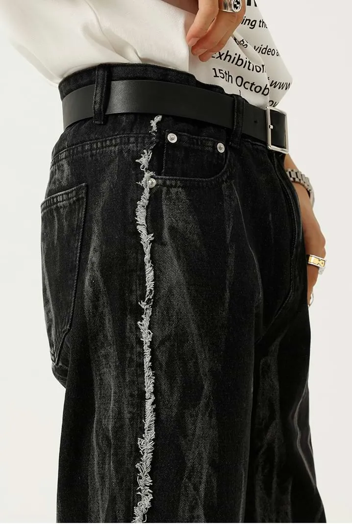 Faded Stripe Side-Distressed Jeans