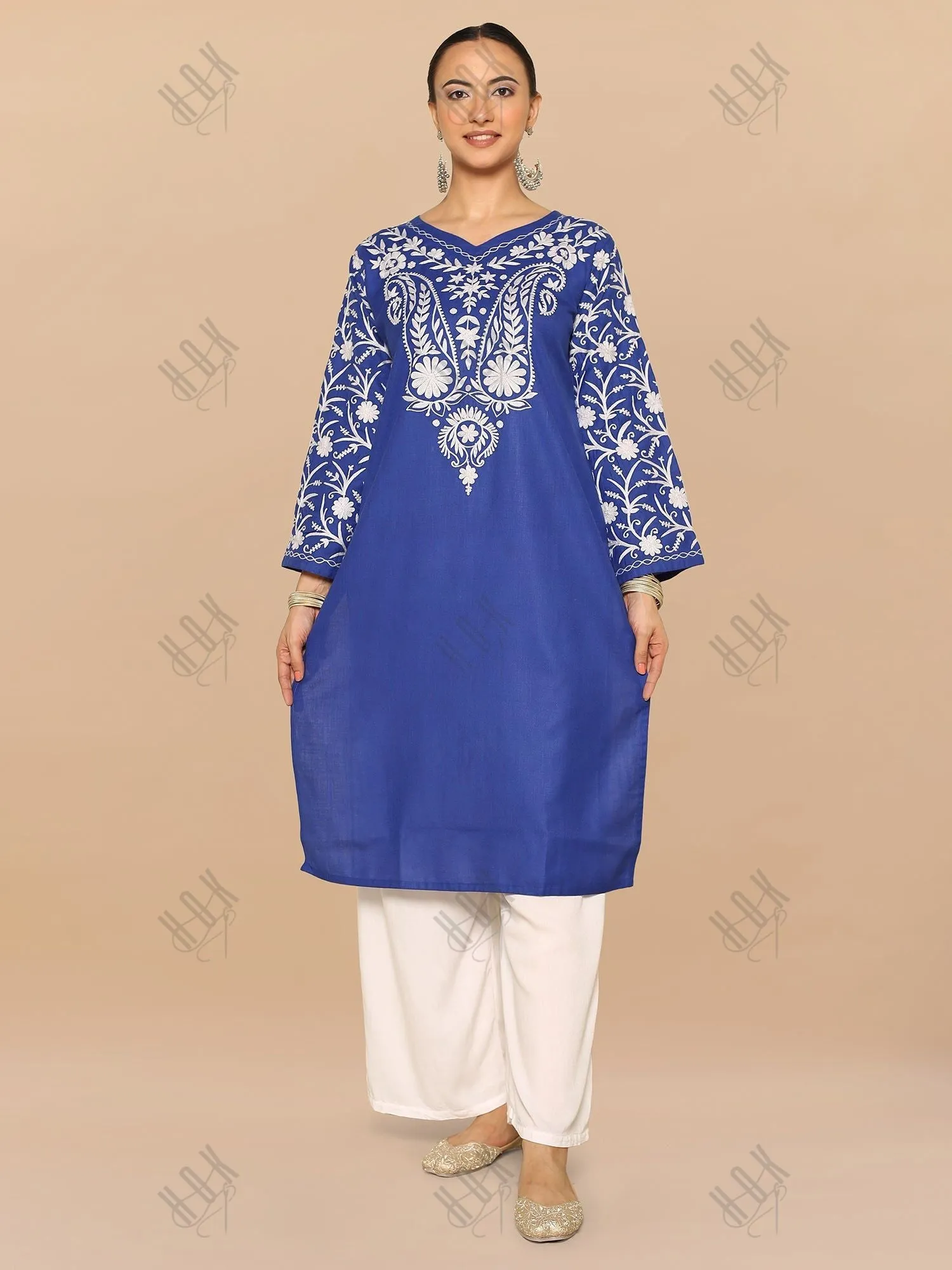 Falak Kashmiri Long Kurta - Blue