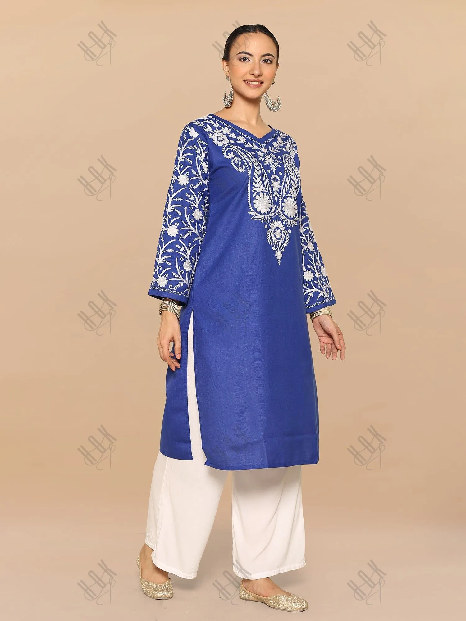 Falak Kashmiri Long Kurta - Blue