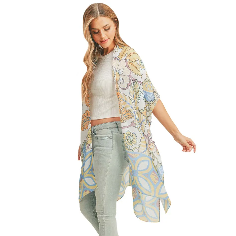 Flower Leaf Print Cover Up Kimono Poncho