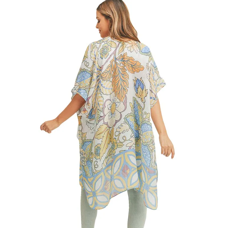 Flower Leaf Print Cover Up Kimono Poncho