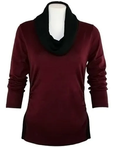 FX Fusion Knits - Vino & Black Top with Ribbed Sides & Two Tone Color Block