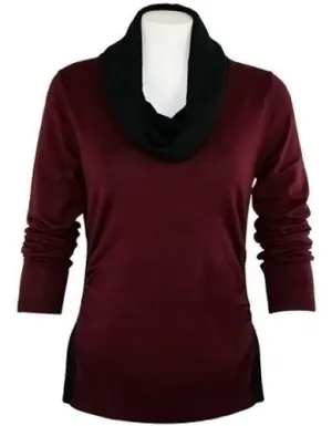 FX Fusion Knits - Vino & Black Top with Ribbed Sides & Two Tone Color Block