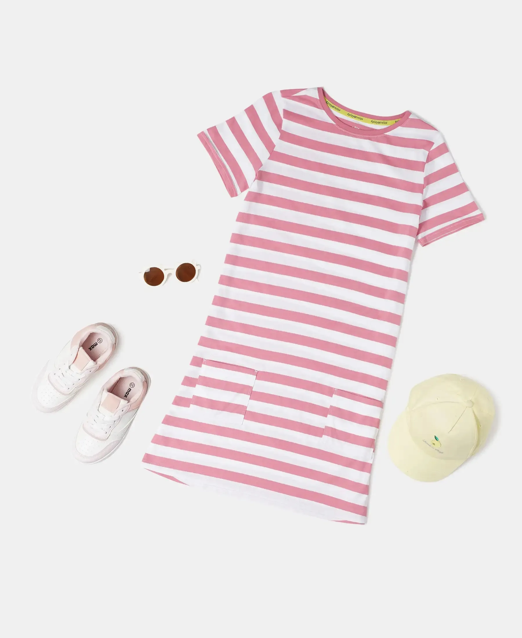 Girl's Super Combed Cotton Striped Dress - Brandied Apricot