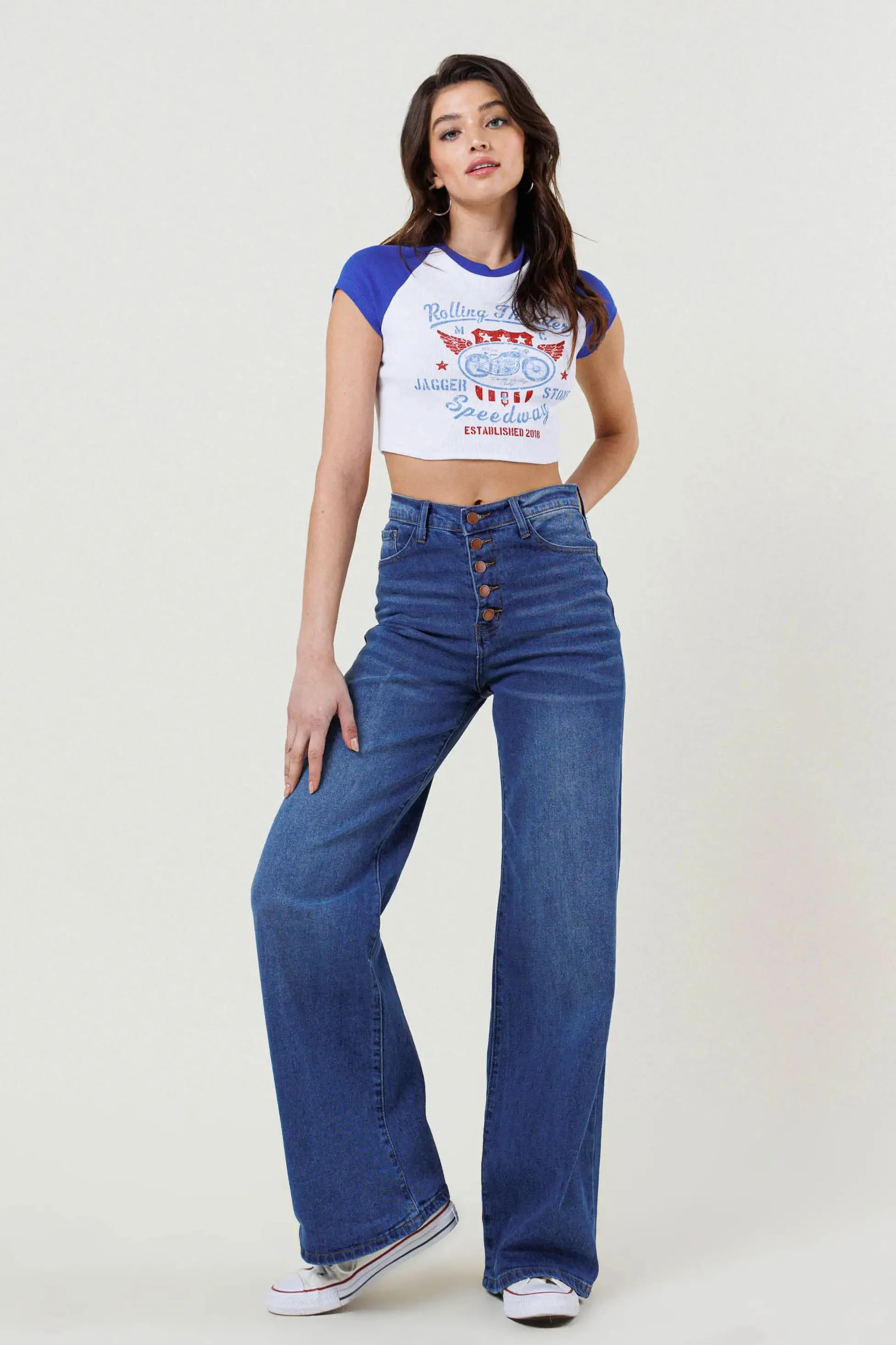 High Rise Button-Up Wide Leg Jeans-Vibrant M.I.U