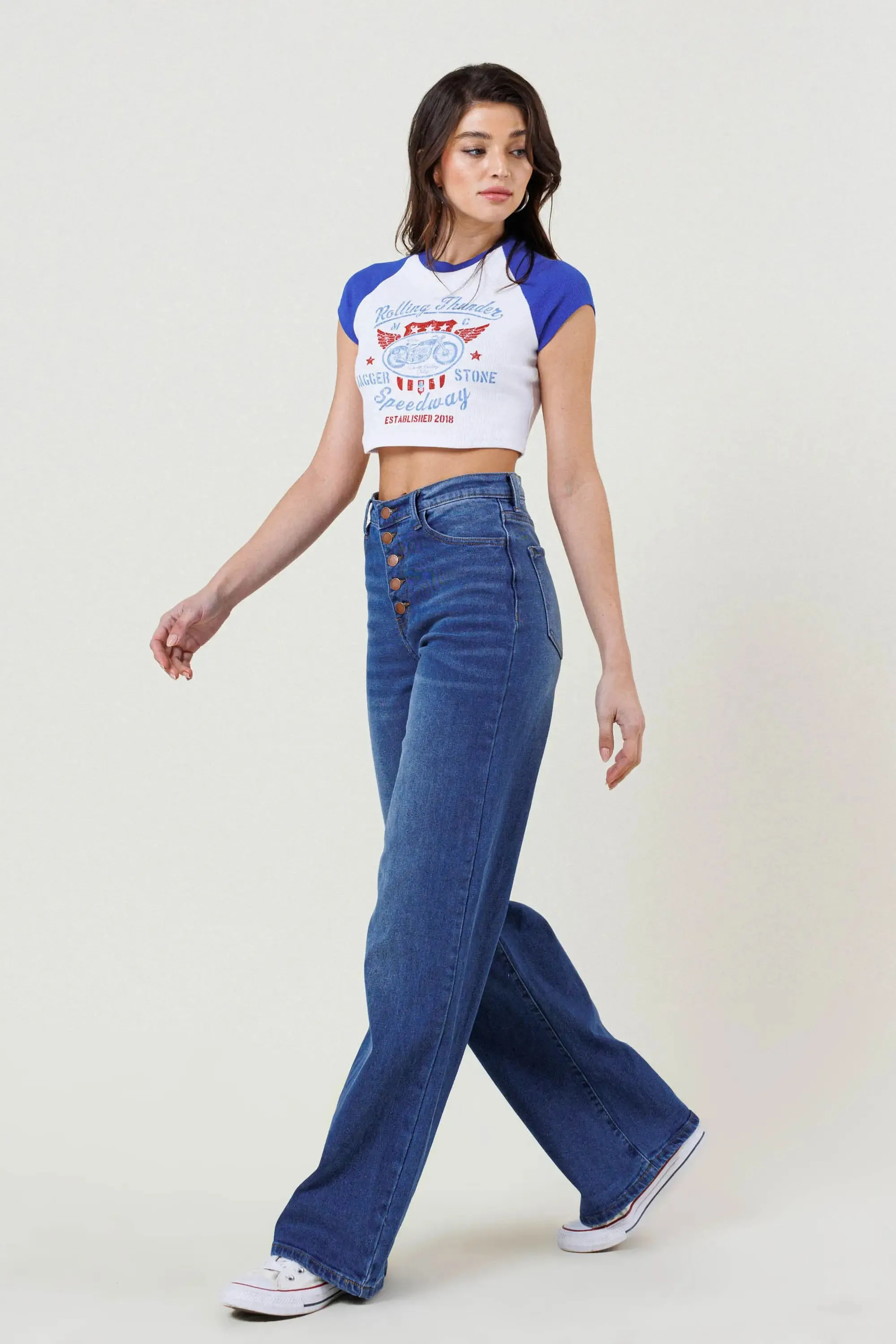 High Rise Button-Up Wide Leg Jeans-Vibrant M.I.U