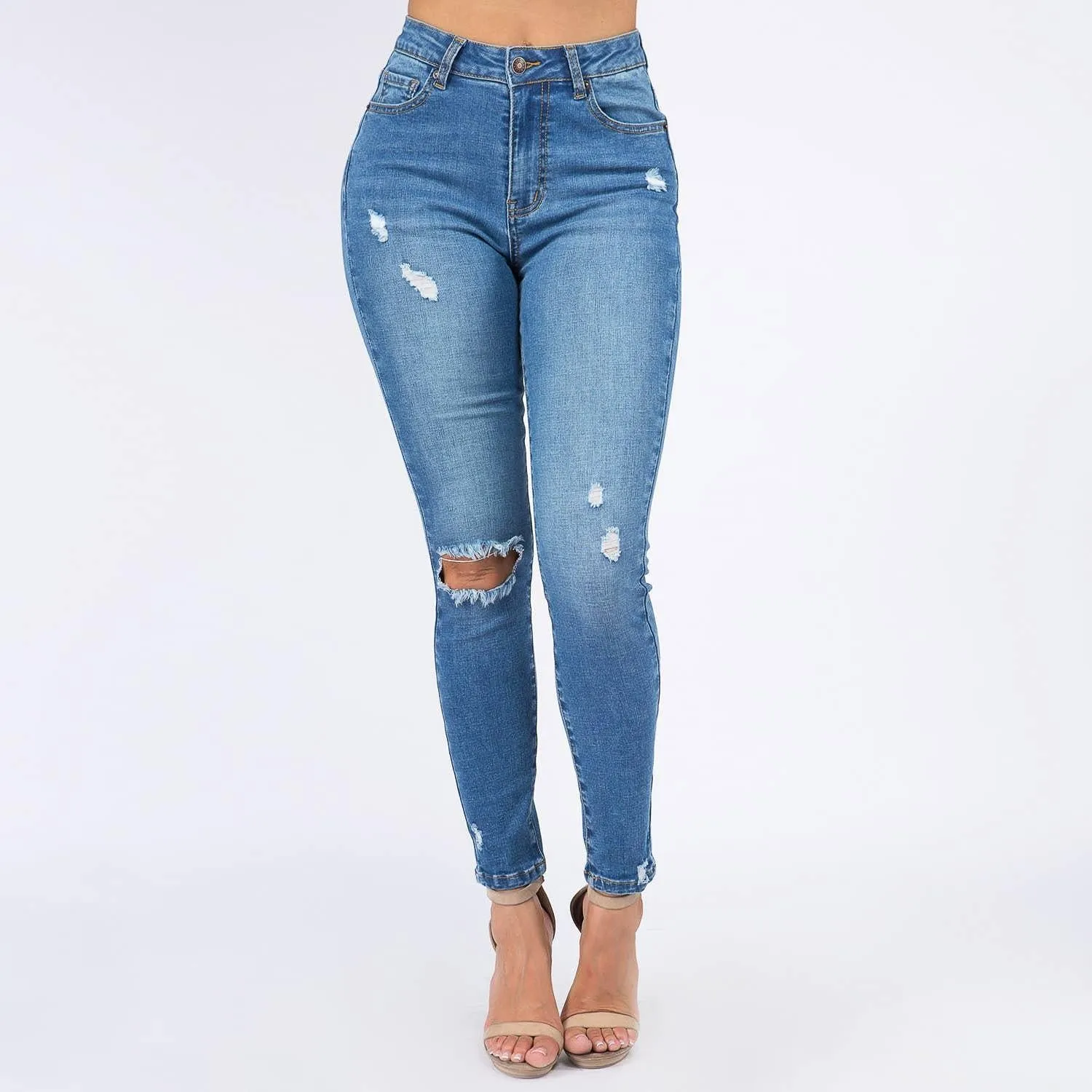 High Waist Distressed Skinny Jeans