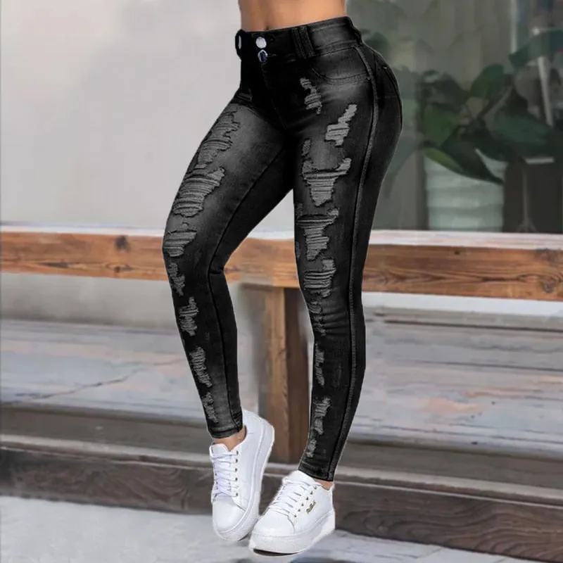 High Waist Skinny Ripped Jeans Women Denim Jeans