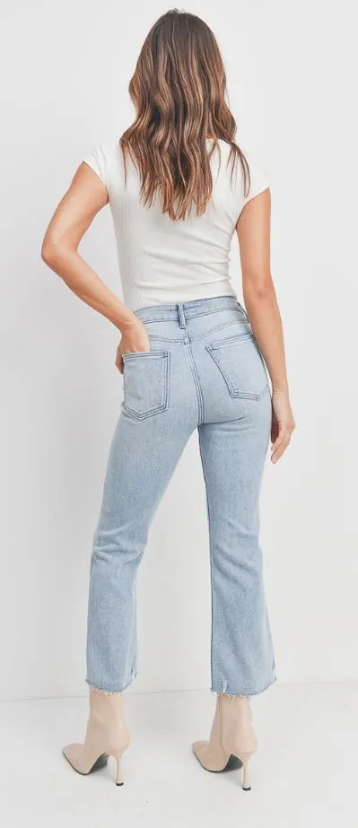 JBD Crop Flare w/ Distressed Hem Light Denim