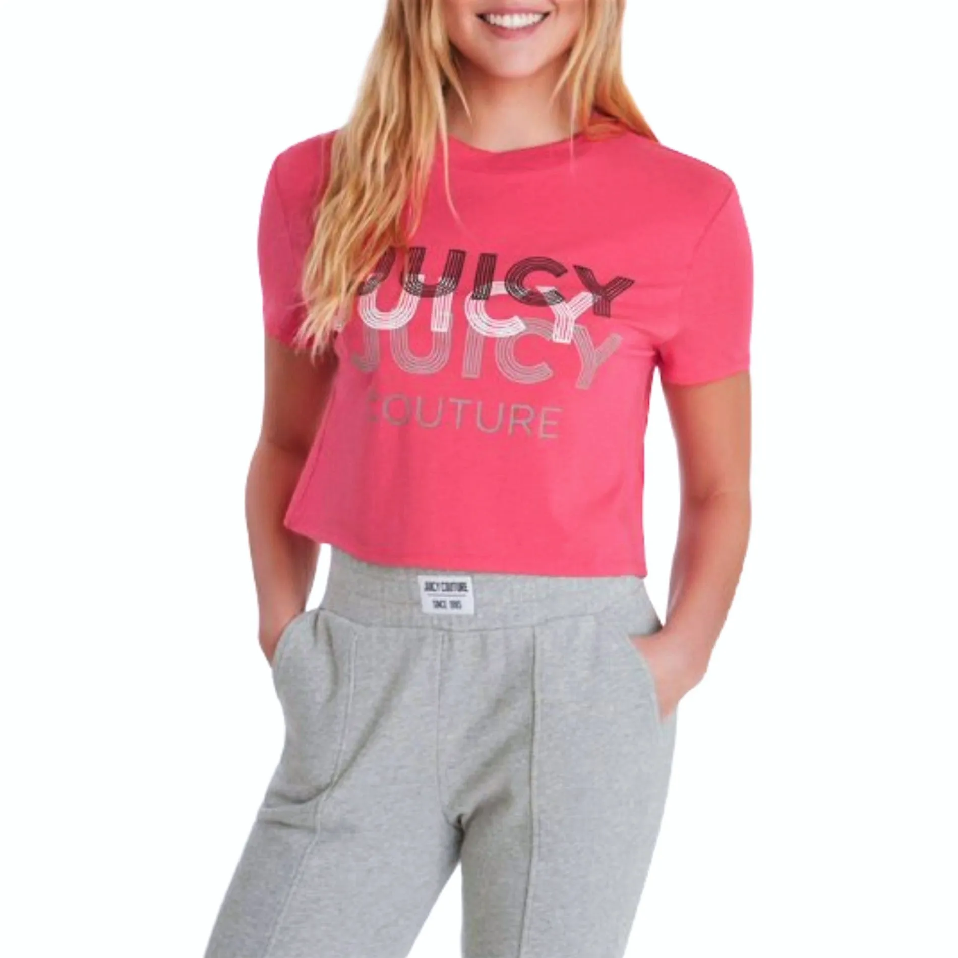 Juicy Couture Women's Graphic Logo Soft Cotton Cropped T-Shirt Top