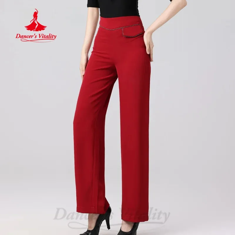 Latin Dance Costume Women Customized High Waisted Slimming Straight Leg Pants Tango ChaCha Samba Professional Practice Clothes