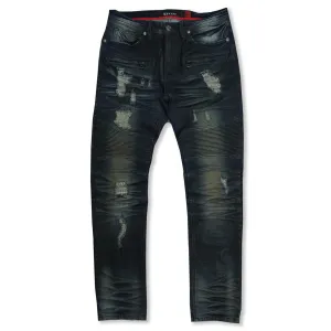 M1786 Makobi Prado Biker Jeans with Rip & Repair - Vintage Wash