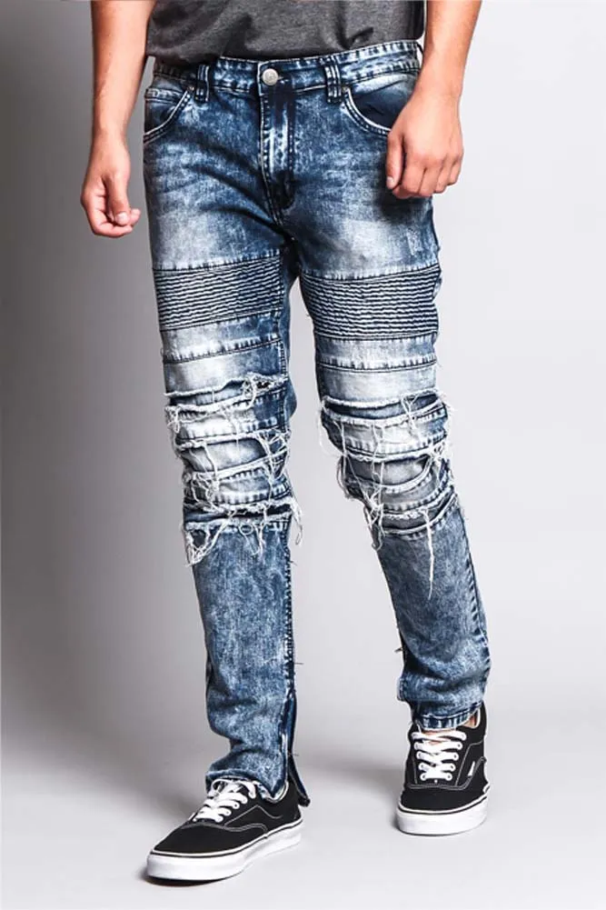 Men's Distressed Biker Jeans