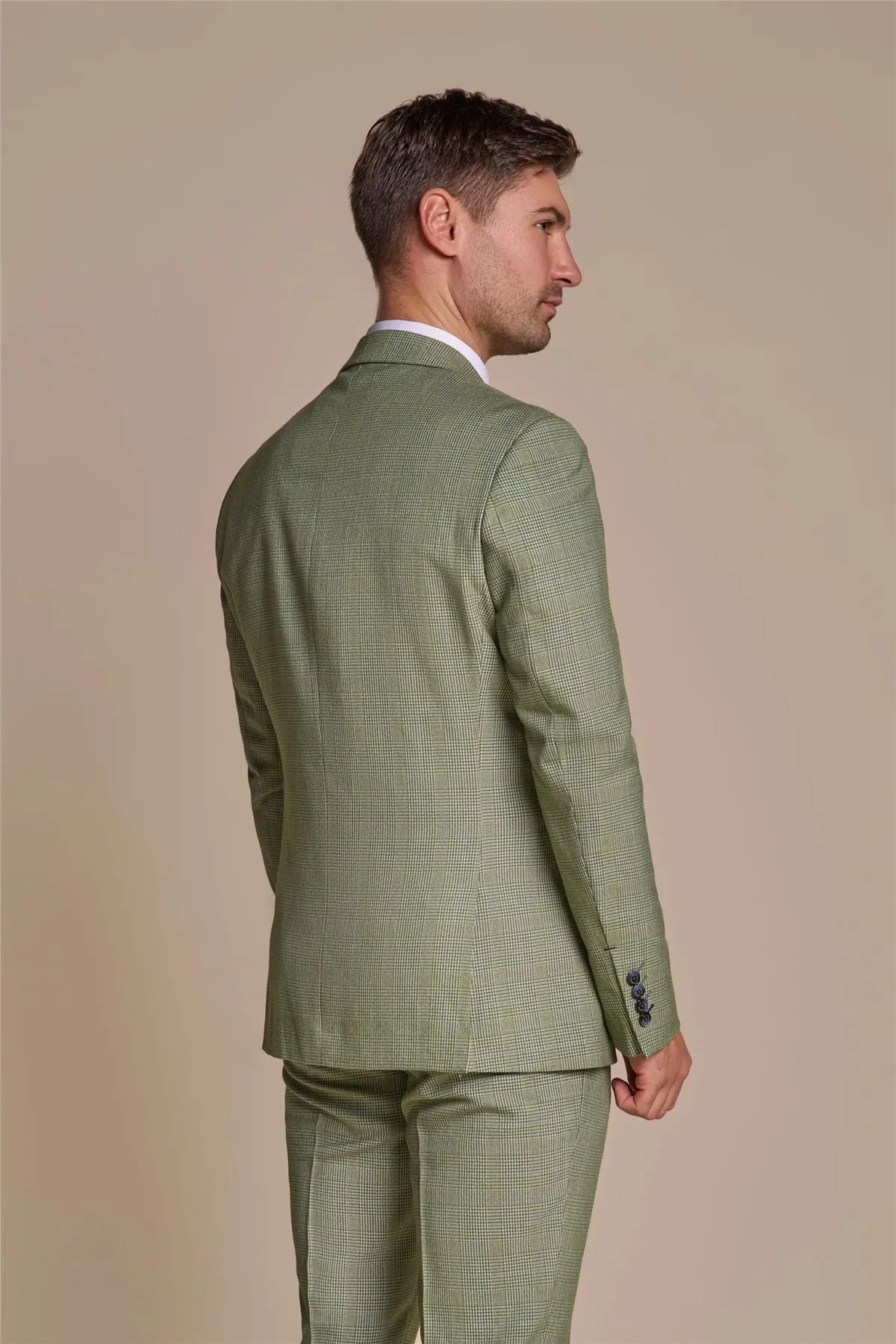 Men's Suit Sage Green 3 Piece Checked Tailored Fit Formal Dress