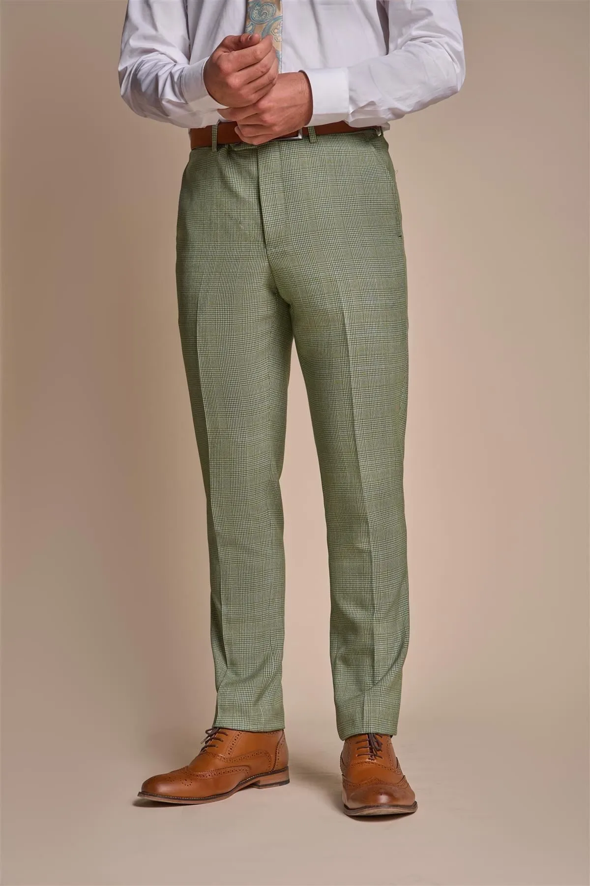 Men's Suit Sage Green 3 Piece Checked Tailored Fit Formal Dress