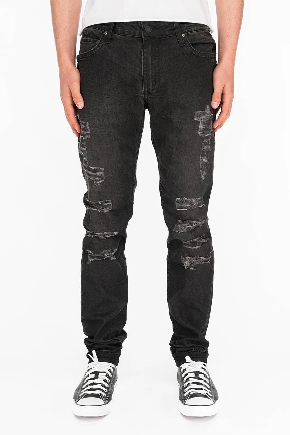 STARS AND STRIPES SKINNY DESTROY DENIM BLACK JEANS